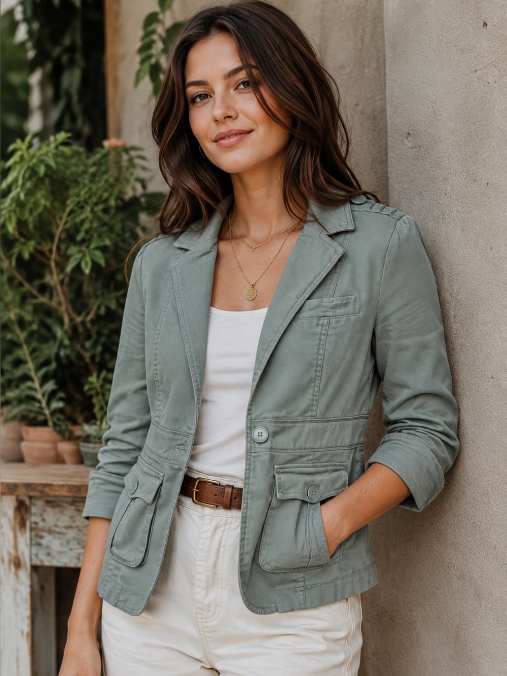 Marc Jacobs Military Blazer Jacket Utility Pockets Sage Green Size 6